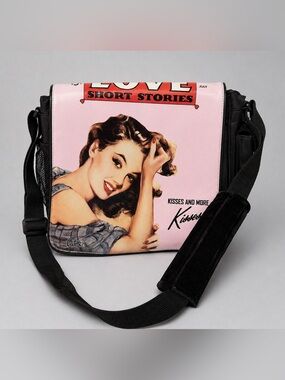 Cutie Retro Pin-Up Messenger Bag Pink “Love Short Stories” 15” Wide